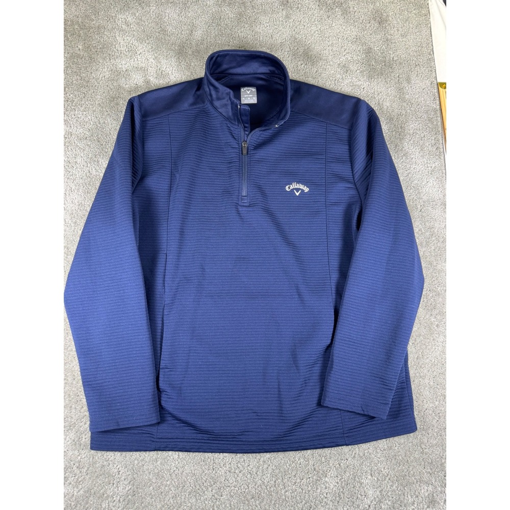 Callaway Mens XL Opti-Dri Navy Blue Quarter Zip Textured Pullover Golf Jacket